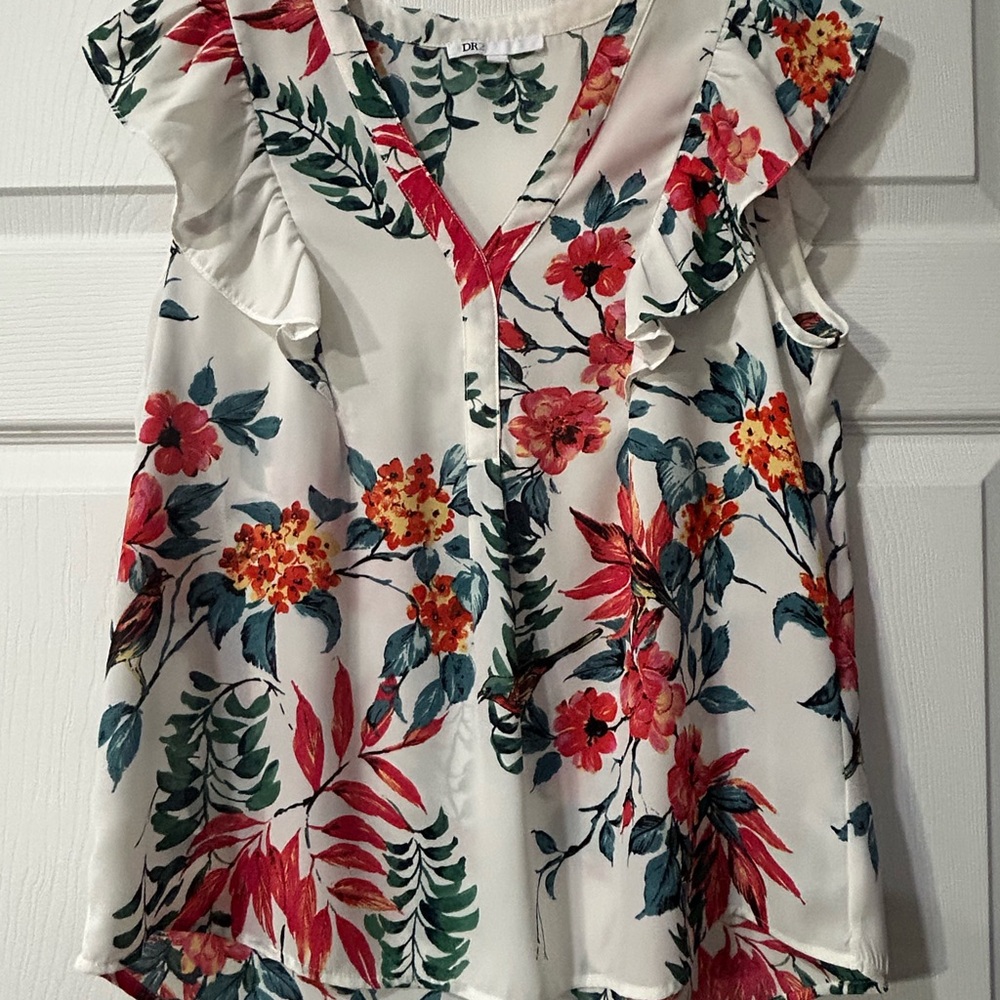 DR2 Multicolor Floral Ruffle Blouse